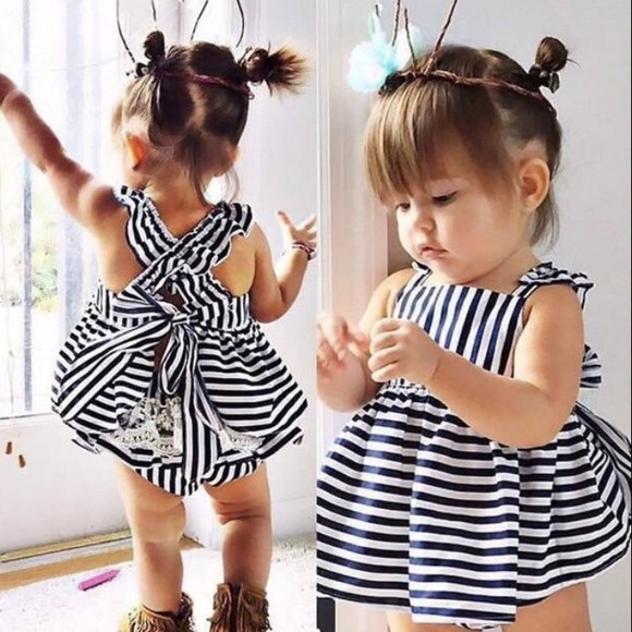 Other - COMING SOON - striped baby girl tie back romper